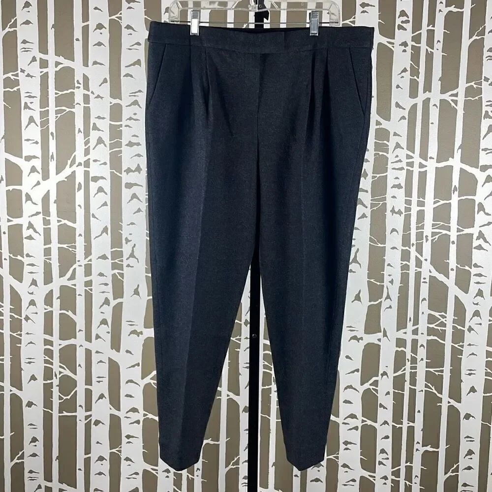 Tory Burch Wool Flannel Pleated Cropped Tapered Dress Pants Charcoal Gray XL